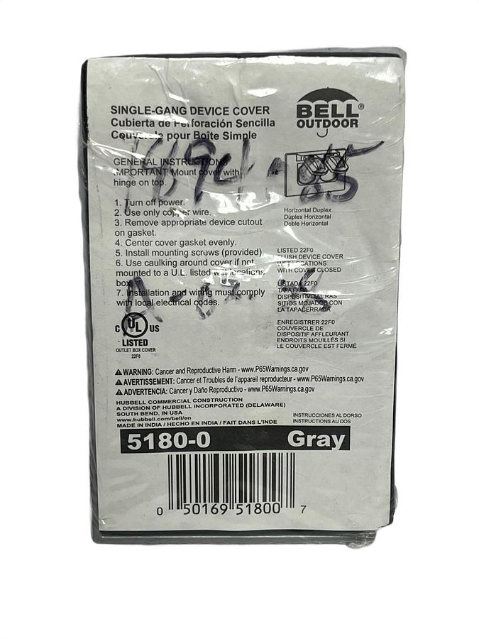 Used Lot of 6 Bell Outdoor 5180-0 Weatherproof Cover Single-Gang Duplex Gray – NEW