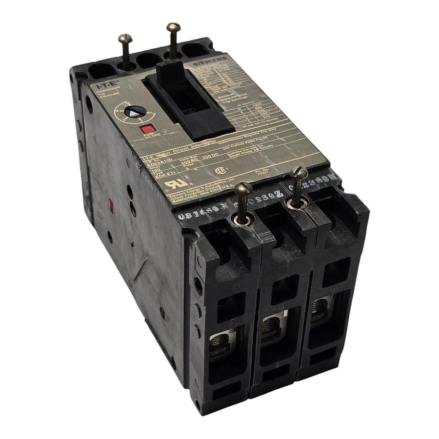 Used Siemens I-T-E ED63A100 Sentron Circuit Breaker | 100A 600V 3P | ED6-ETI w/Trip