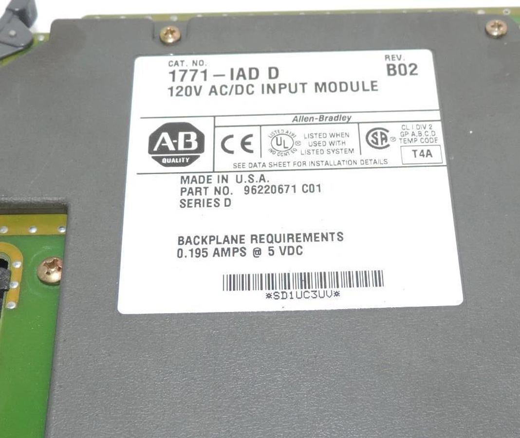 Used ALLEN BRADLEY 1771-IAD/D REV. B02 INPUT MODULE W/ 1771-WH, 1771IAD, 1771-IAD