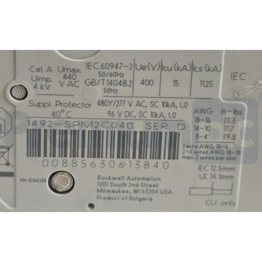 Allen-Bradley 1492-SPM2C040 /D Supplementary Protector 4A 2P Circuit Breaker NEW