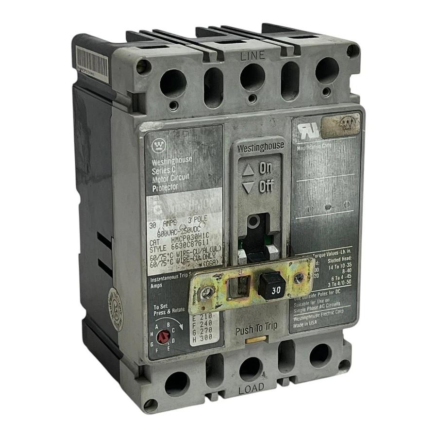 Used Westinghouse HMCP030H1C Motor Circuit Protector Series C 30A 3P 600V Breaker