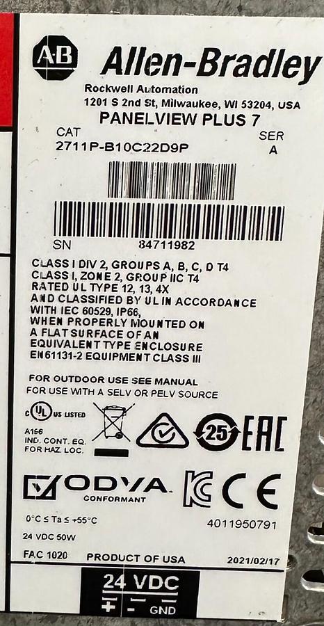 Used ALLEN BRADLEY 2711P-B10C22D9P /A PanelView Plus 7 KEY/TOUCH ENet 2711PB10C22D9P