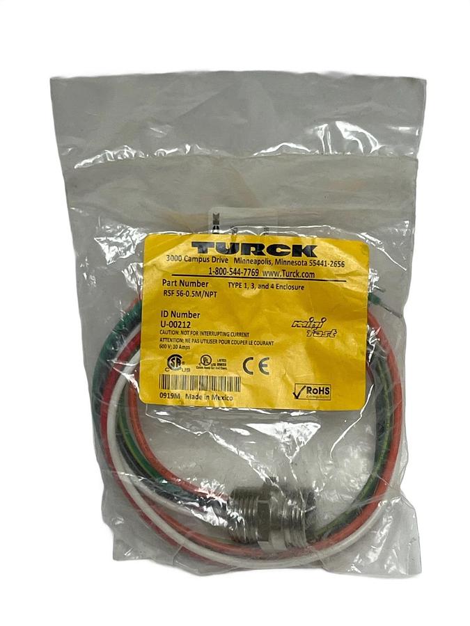 Used Turck RSF 56-0.5M/NPT Minifast Receptacle 5-Pin Male 1/2" NPT 0.5M Leads