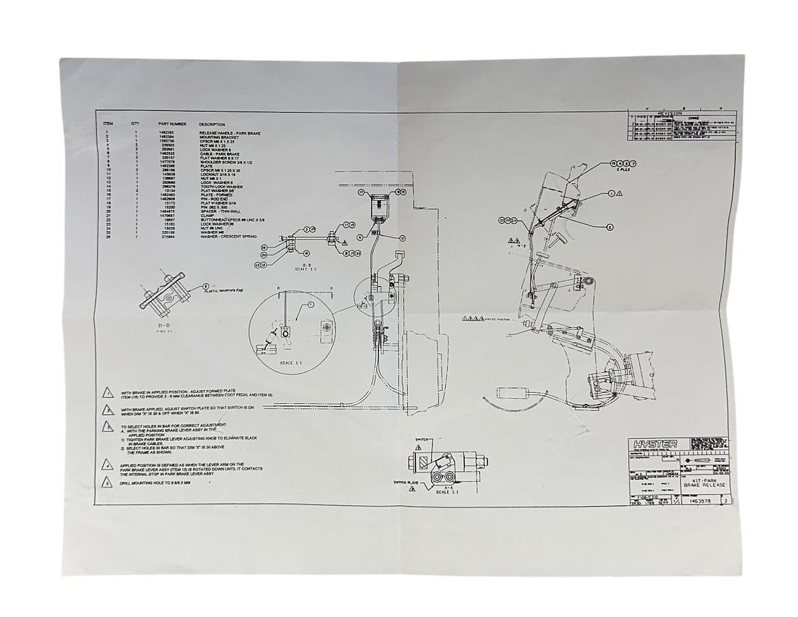 Used HYSTER 1463578 / HY1463578 OEM PARK BRAKE RELEASE KIT FOR FORKLIFT NSMP