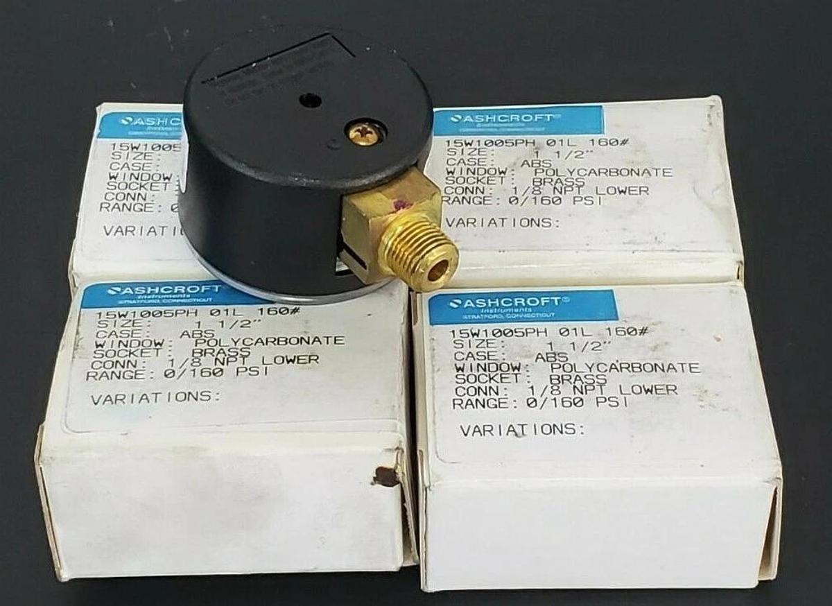 Used LOT OF 4 NIB ASHCROFT 15W1005PH 01L 160# GAUGES SIZE: 1-1/2'' RANGE: 0/160 PSI