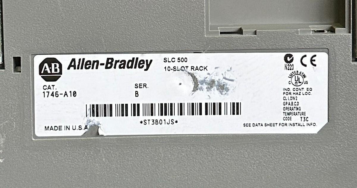 Used ALLEN BRADLEY 1746-P3 /A SLC 500 POWER SUPPLY W/ 1746-A10 /B 10-SLOT MODULE RACK