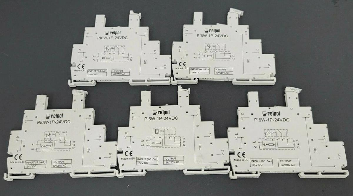 Used LOT OF 5 RELPOL PI6W-1P-24VDC RELAYS PI6W1P24VDC