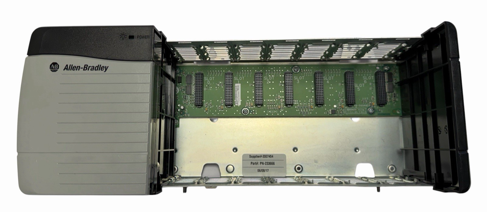 Used ALLEN BRADLEY 1756-A7 /C 7-SLOT CHASSIS W/ 1756-PB72 /C POWER SUPPLY 24V DC