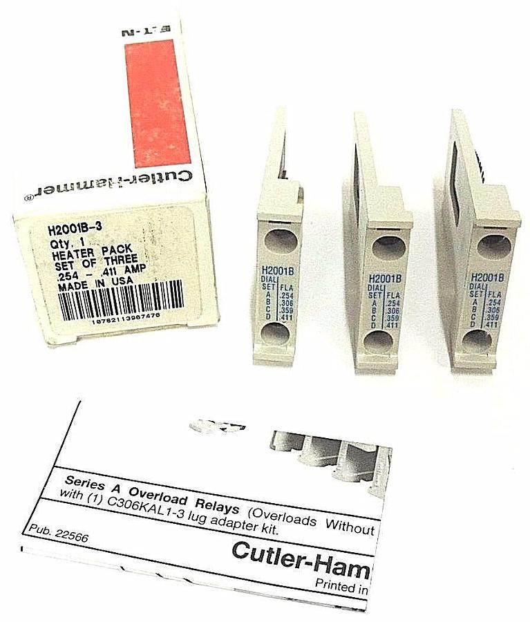 Used NIB EATON CUTLER-HAMMER H2001B-3 HEATER PACK (SET OF 3) H2001B3 .254 - .411 AMP