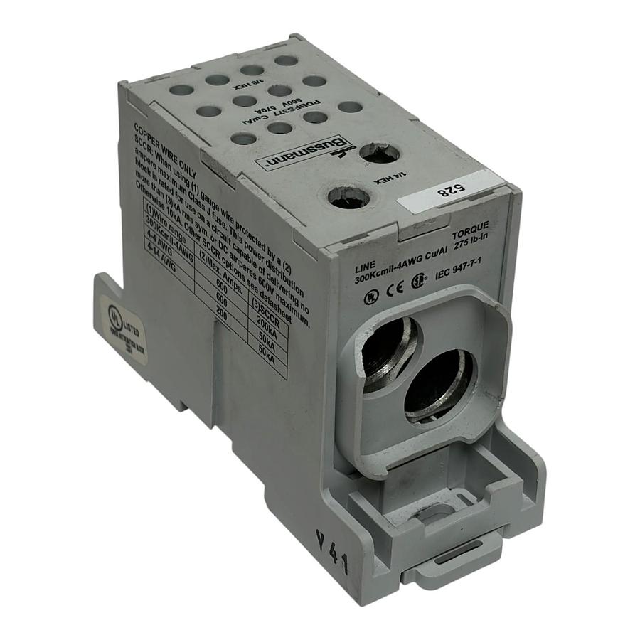 Used Bussmann PDBFS377 Power Distribution Block 600V 570A Finger-Safe 3-Pole