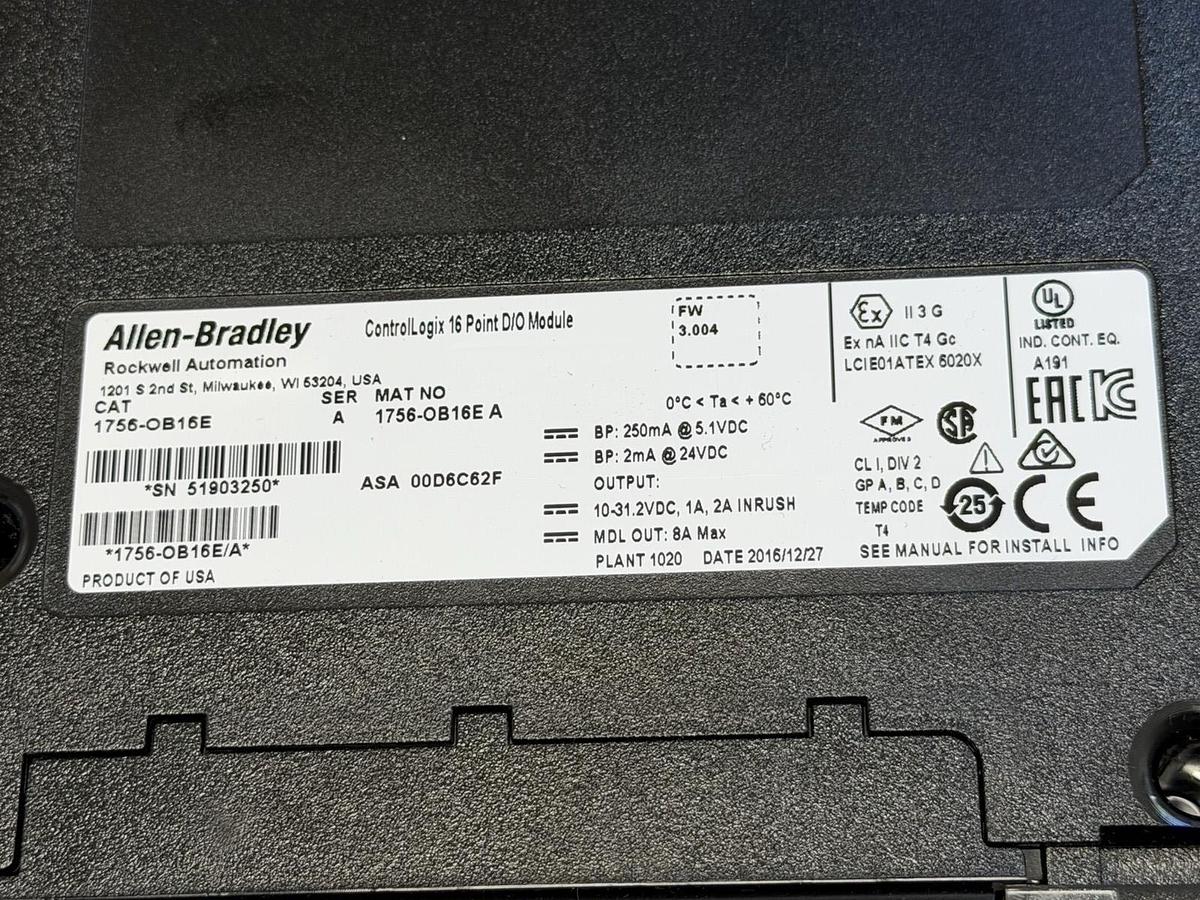 Used ALLEN BRADLEY 1756-A10 SLOT RACK W/ 1756-PB75 POWER SUPPLY 1756-OB16E & MORE