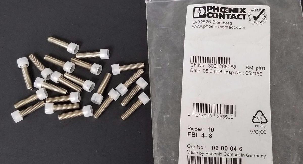 Used LOT OF 20 NEW PHOENIX CONTACT FBI 4-8 ORD. NO. 0200046 /SCREWS ONLY