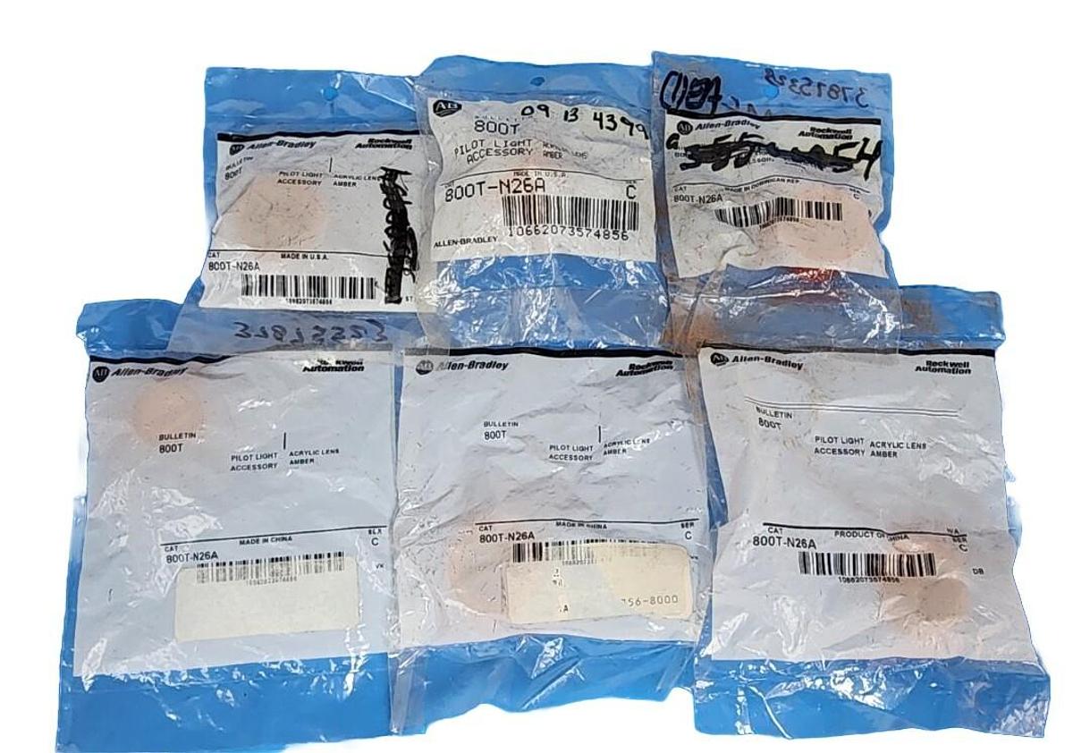 Used LOT OF 6 NEW ALLEN BRADLEY 800T-N26A SER. C LENSES AMBER