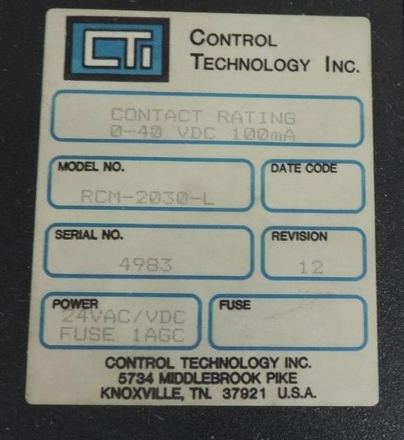 Used CONTROL TECHNOLOGY RCM-2030-L OUTPUT MODULE REVISION 12 RCM2030L