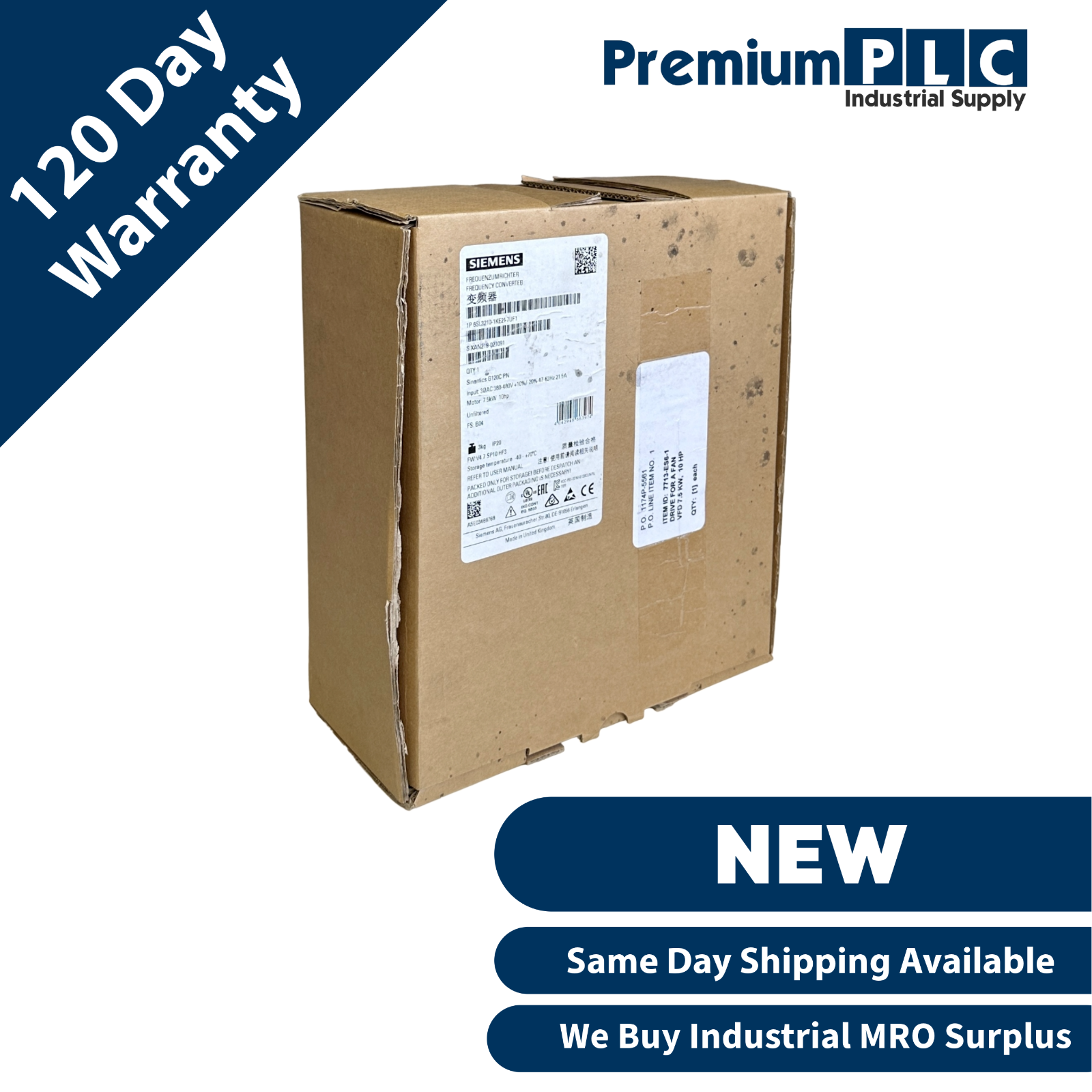Used NEW SIEMENS 6SL3210-1KE21-7UF1 SINAMICS G120C FREQUENCY CONVERTER 7.5kW/10HP
