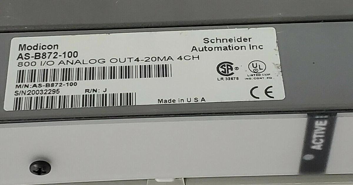 Used SCHNEIDER / MODICON AS-B872-100 ANALOG OUTPUT MODULE 4-20mA 4CH ASB872100