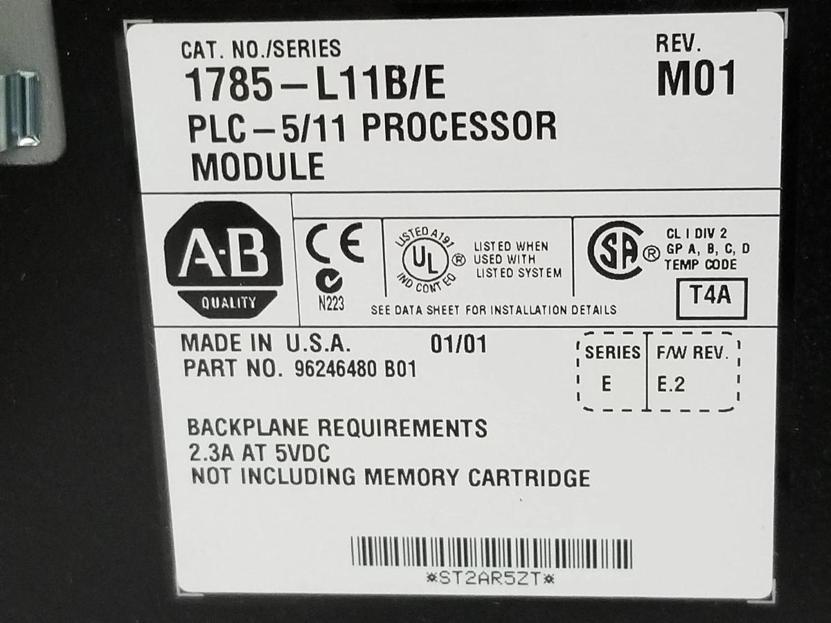 Used ALLEN BRADLEY 1785-L11B/E PROCESSOR MODULE REV. M01 F/W REV. E.2