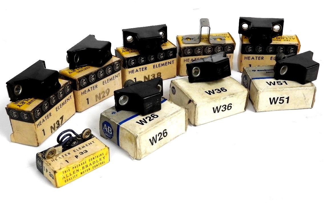 Used LOT OF 9 NIB ALLEN BRADLEY W26,W36,W51,N36,N38,N29,N39,N37,P33 HEATER ELEMENTS
