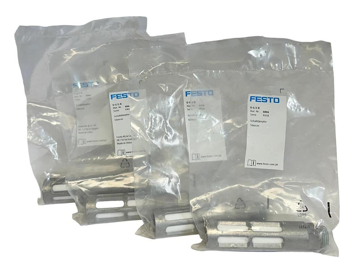 Used 4 FESTO U-1/2-B / 6844 PNEUMATIC SILENCERS / MUFFLERS NSFS