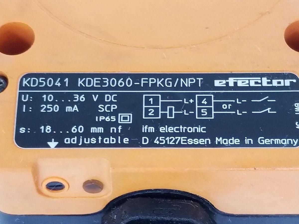 Used IFM EFECTOR KDE3060-FPKG/NPT PROXIMITY SWITCH KD5041, 10...36 VDC