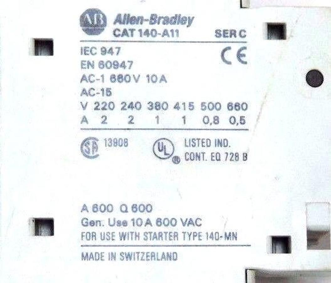 Used LOT OF 8 ALLEN BRADLEY 140-A11 SER. C AUXILIARY CONTACTS 660V, 10A, 140A11