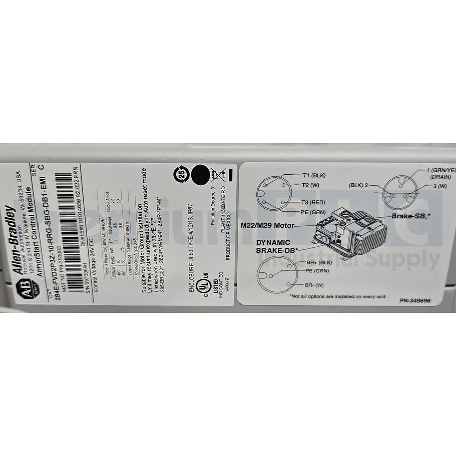 Used ALLEN BRADLEY 284E-FVD2P3Z-10-RRG-SBG-DB1-EMI /C EtherNet/IP ArmorStart VFD NSMP