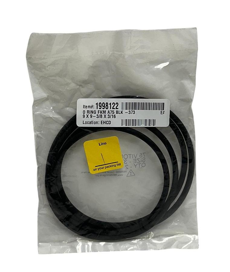 Used 2 TRELLEBORG MCMASTAB65 O-RINGS SIZE 373 VITON 75 OEM 9x9-3/8x3/16 BLACK NSFS