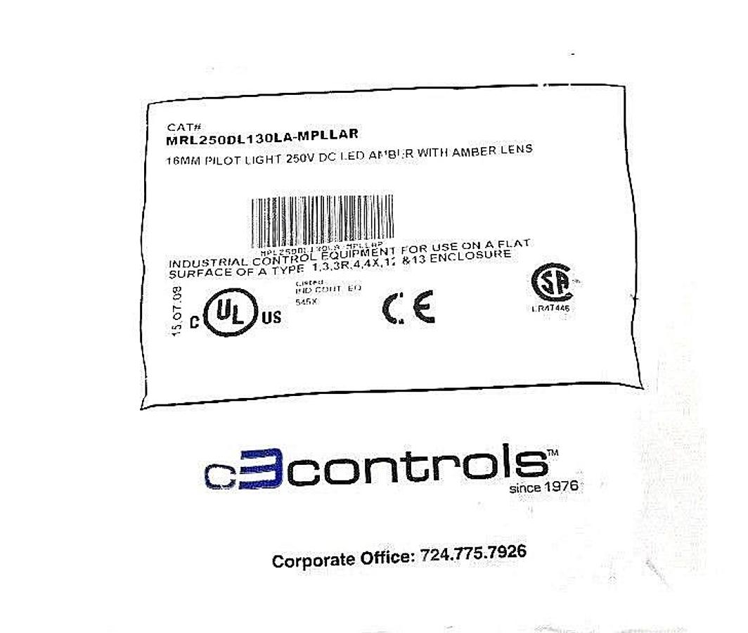 Used NEW C3CONTROLS MRL250DL130LA-MPLLAR 16MM PILOT LIGHT 250V DC LED AMBER