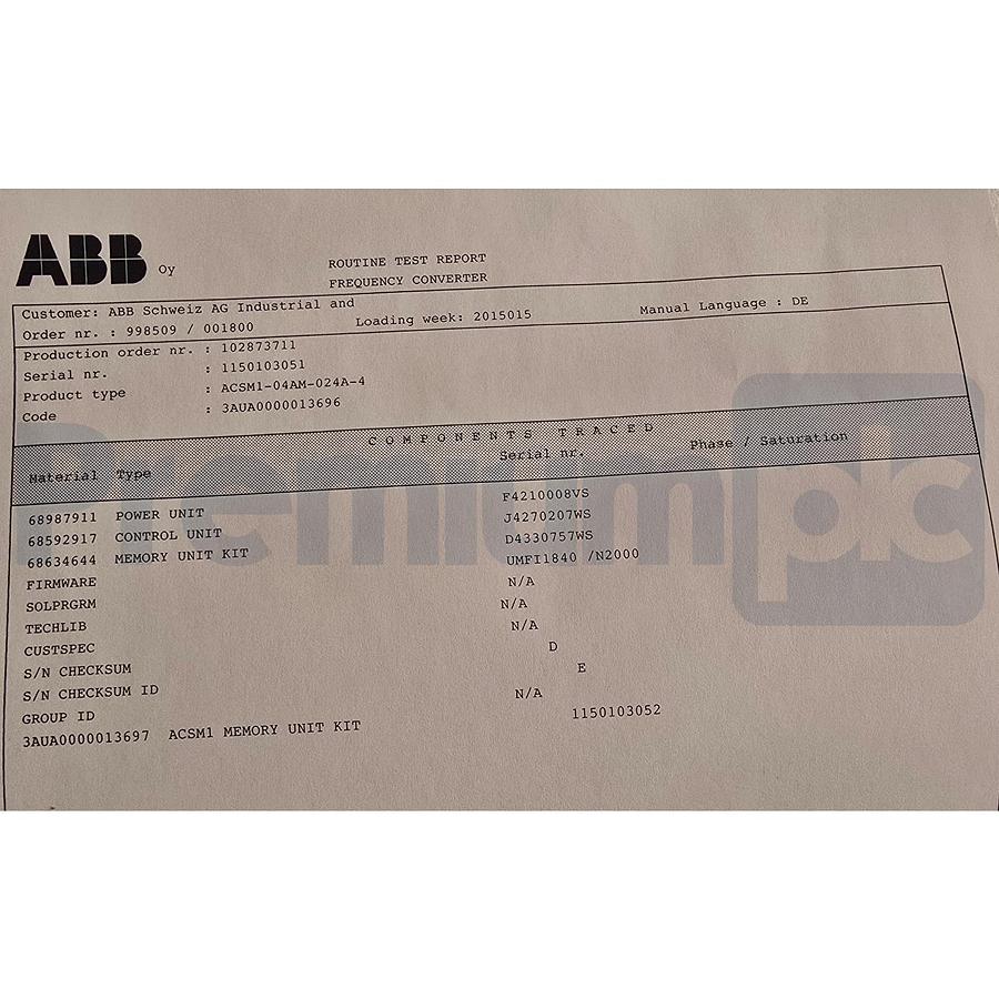 Used ABB ACSM1-04AM-024A-4 | 3AUA0000014471 Motion Control Drive 15HP 24A 480V NSMP
