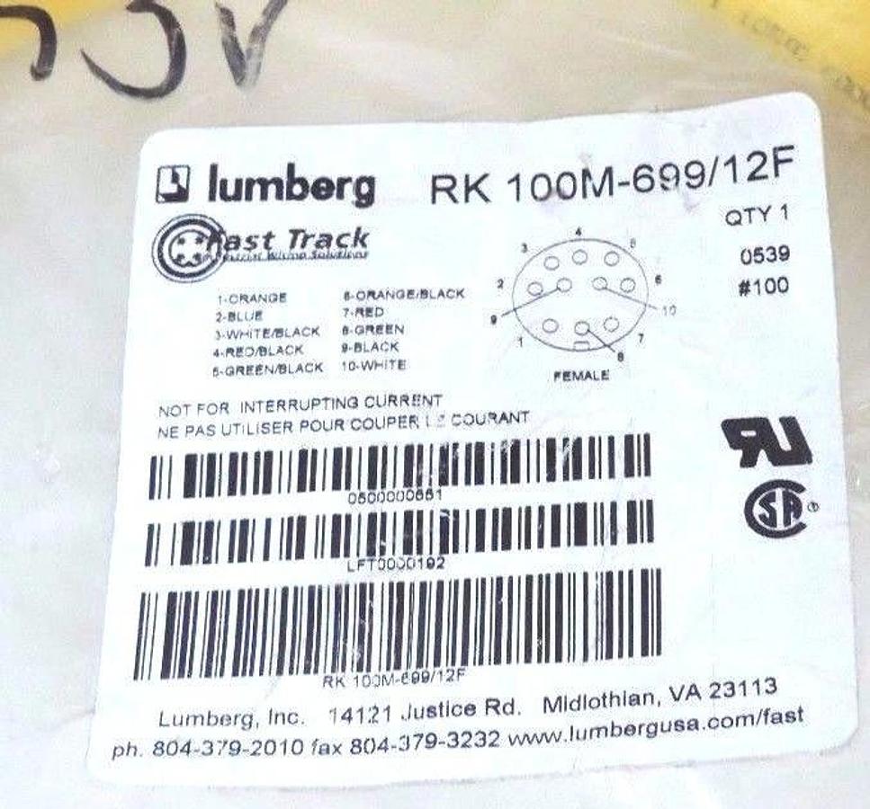 Used NEW LUMBERG RK100M-699/12F SINGLE ENDED CORDSET RK100M69912F