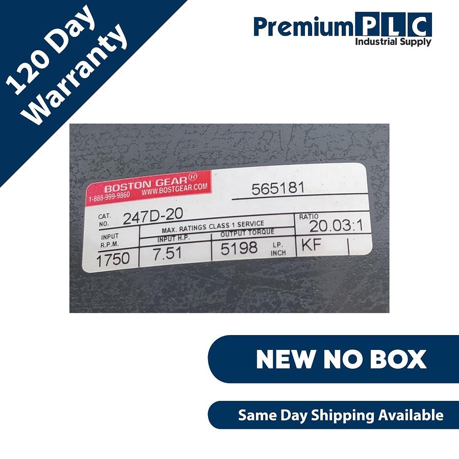 Used NEW BOSTON GEAR 247D-20 HOLLOW SHAFT HELICAL REDUCER 20.03:1 7.51HP 247D20