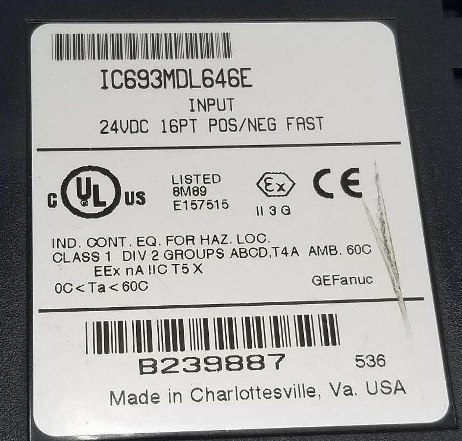 Used LOT OF 2 GE FANUC IC693MDL646E INPUT MODULES 24VDC, 16PT, IC693MDL646