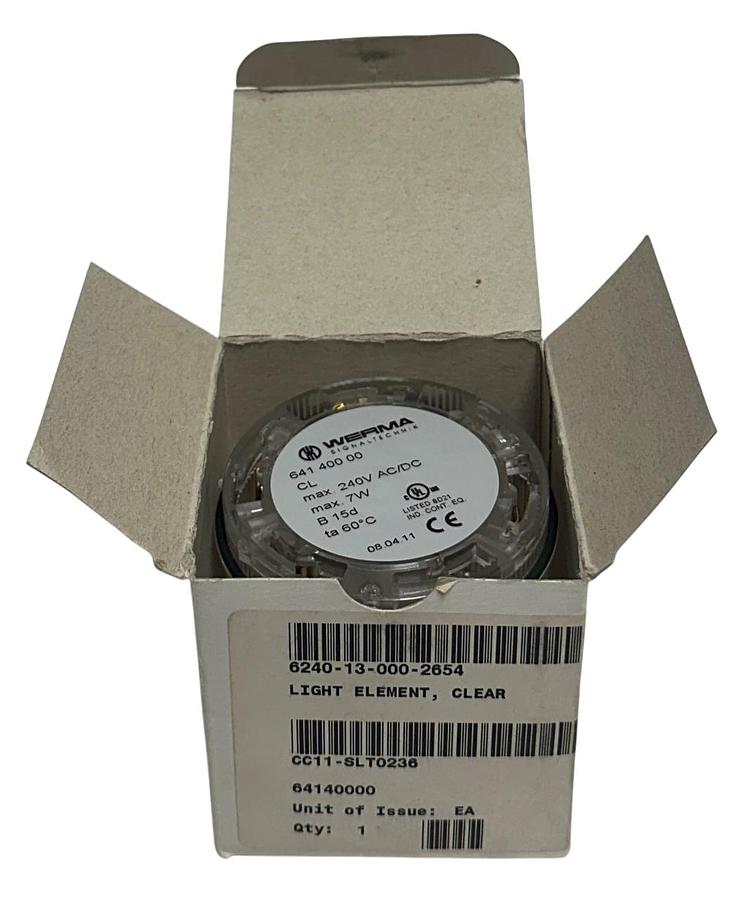 Used WERMA 641 400 00 / 64140000 PERMANENT LIGHT ELEMENT CLEAR 240VAC/DC 7W NSNP
