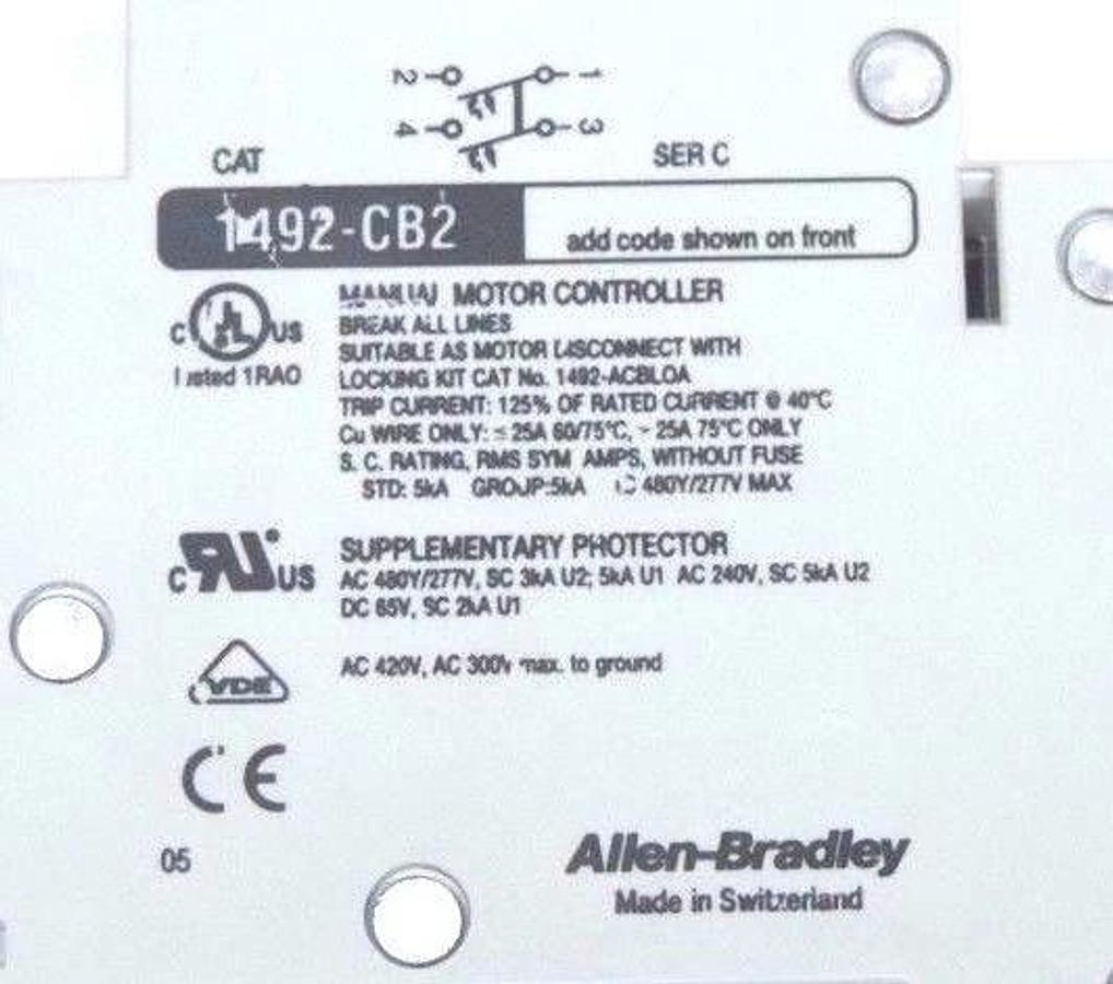 Used ALLEN BRADLEY 1492-CB2H010 CIRCUIT BREAKER SER C, 1A, 1492CB2
