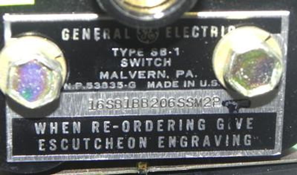 Used NIB GENERAL ELECTRIC 16SB1BB206SSM2P TYPE SB-1 SWITCH
