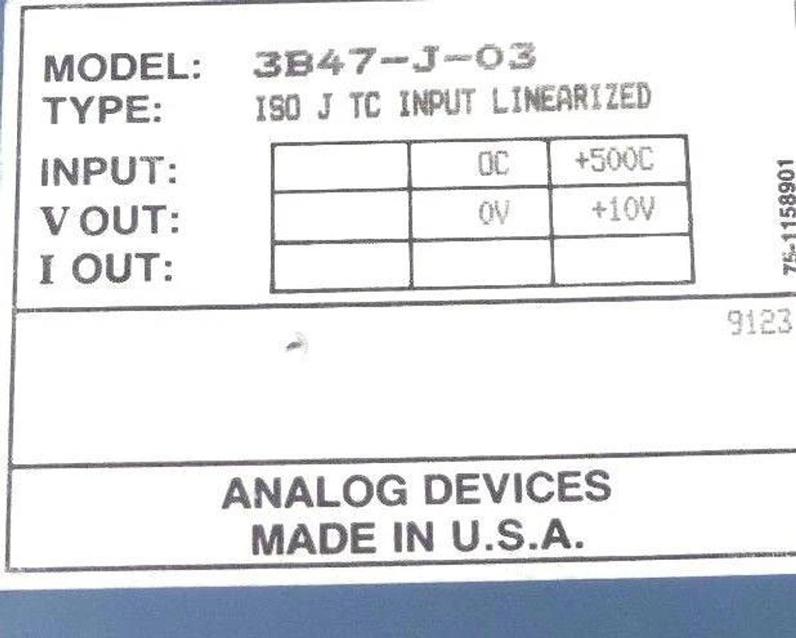 Used ANALOG DEVICES 3B47-J-03 ISOLATED LINEARIZED TC INPUT MODULE 3B47J03