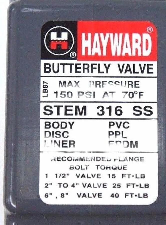 Used NIB HAYWARD BY140400EL 4" PVC BUTTERFLY PPL DISC VALVE STEM: 316SS DISC:PPL