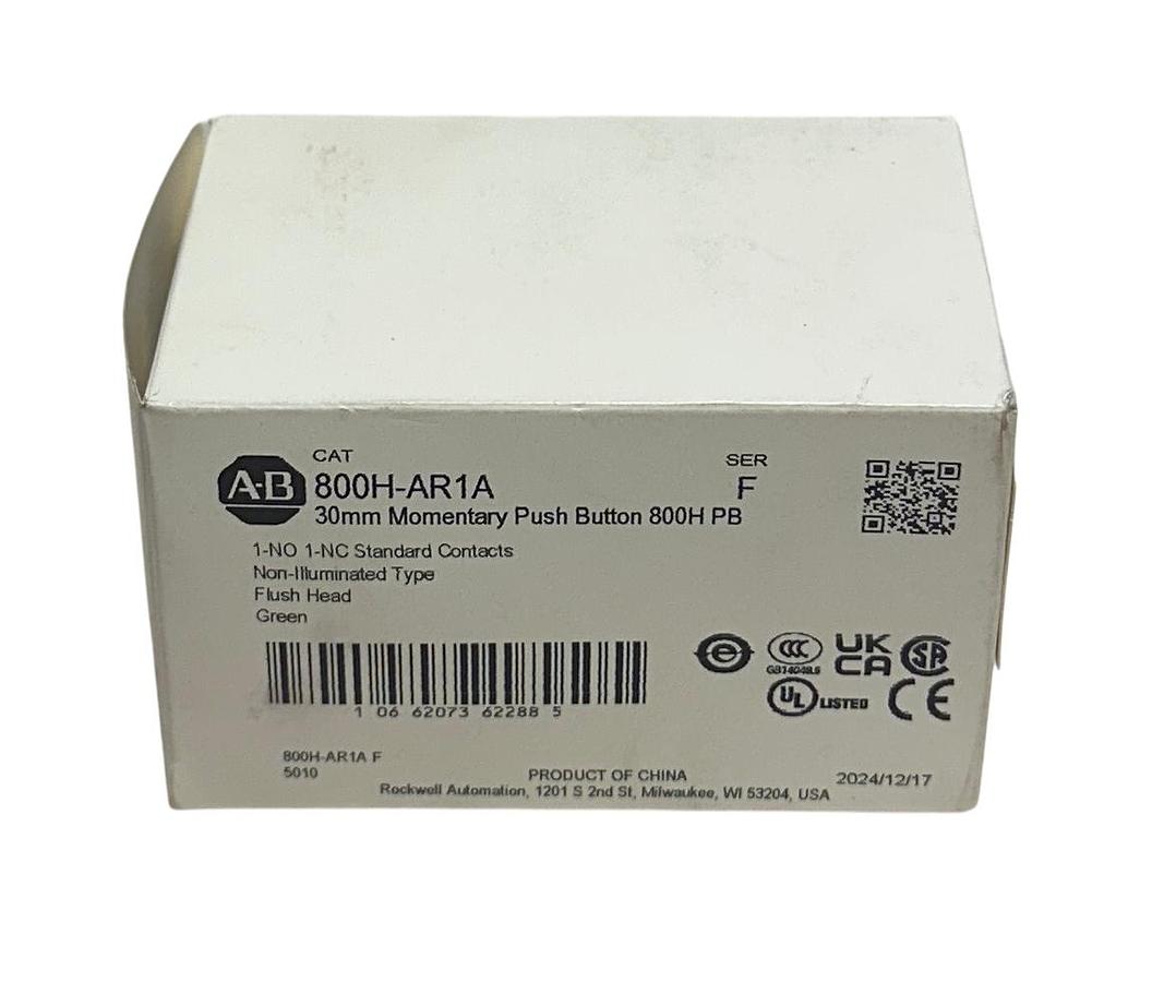 Used ALLEN BRADLEY 800H-AR1A /F 30mm MOMENTARY PUSH BUTTON 800H PB FLUSH GREEN NSMP
