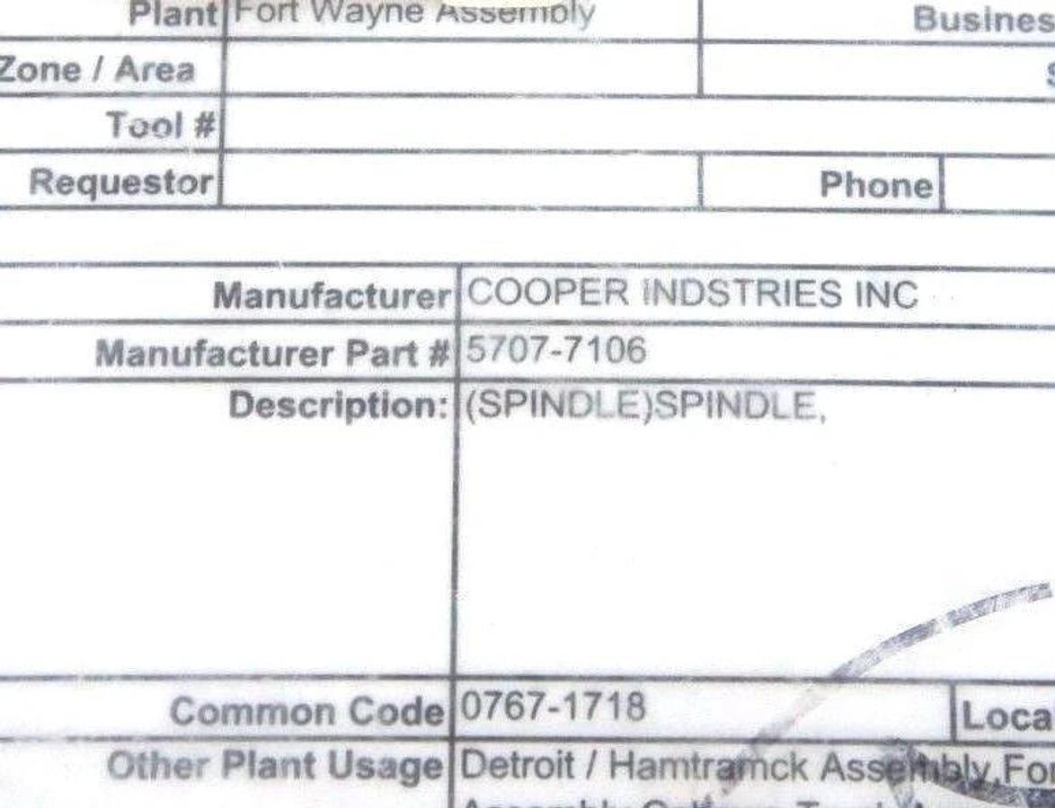 LOT OF 5 NEW COOPER 5707-7106 SPINDLES 57077106