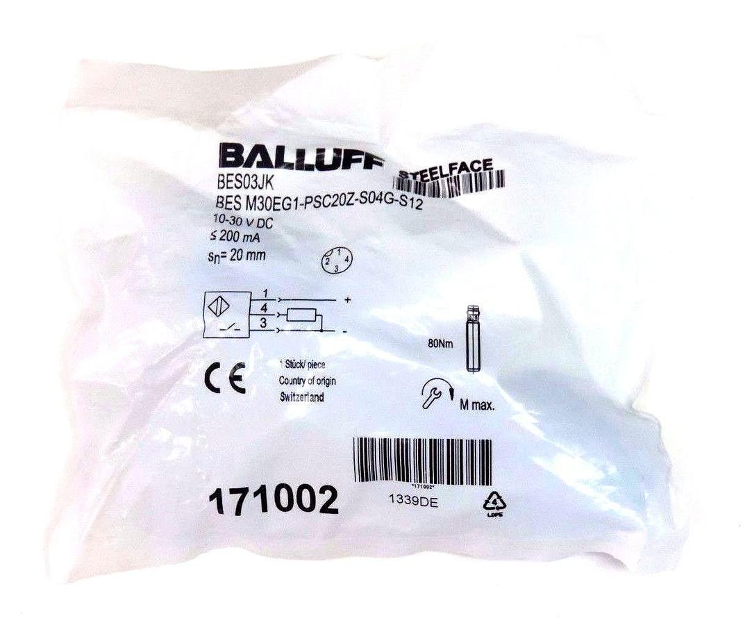 Used NIB BALLUFF BES M30EG1-PSC20Z-S04G-S12 INDUCTIVE SENSOR 10/30VDC, 20MM, BES03JK