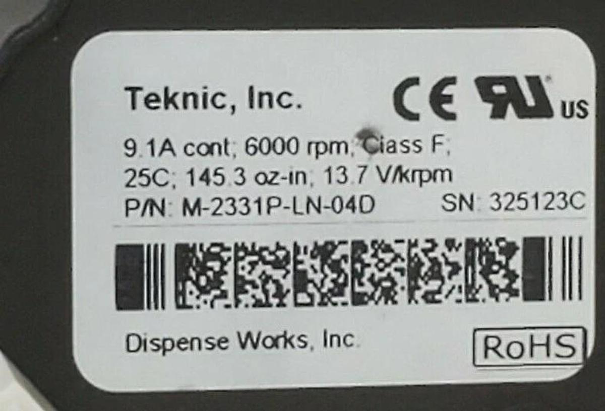 Used TEKNIC INC. M-2331P-LN-04D SERVO MOTOR 6000RPM CLASS F 25C 13.7 V/krpm