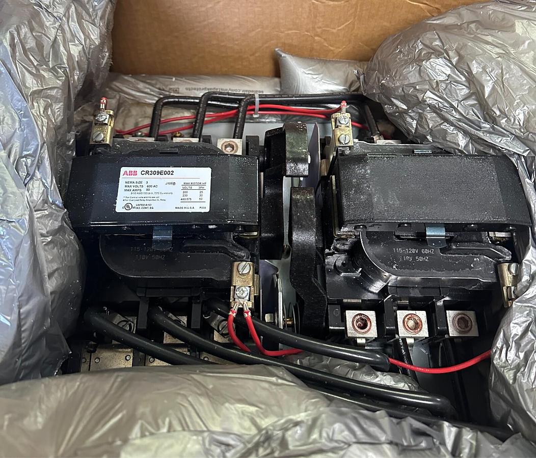 Used NEW ABB GE CR309E002 MAGNETIC STARTER REVERSER SIZE 3 600VAC 90A 25-50HP NSMP
