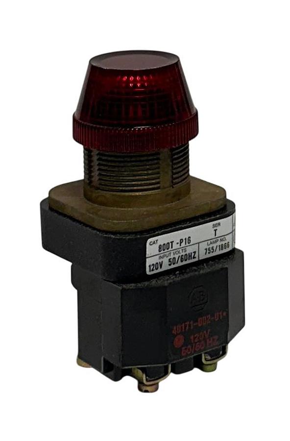 Used ALLEN BRADLEY 800T-P16R /T BULLETIN 800T 30mm PILOT LIGHT RED 120V 50/60Hz NSNP