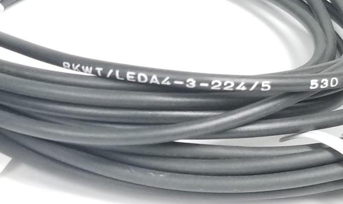 Used LOT OF 2 LUMBERG RKWT/LED A 4/3-224/5M CORDSETS, 5 METERS, RKWT/LEDA4-3-224/5