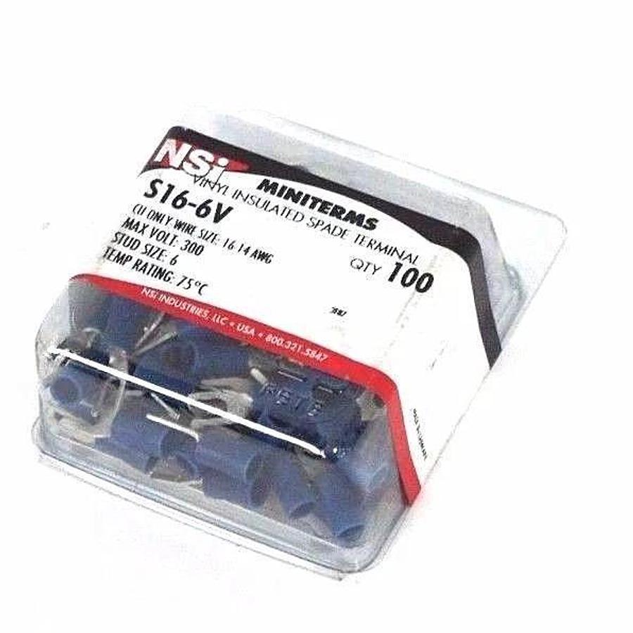 Used LOT OF 100 NEW NSI S16-6V VINYL INSULATED SPADE TERMINALS 16-14 AWG, 300 V MAX