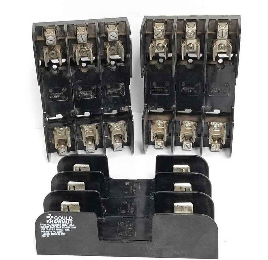 Used LOT OF 3 GOULD SHAWMUT 60308R FUSE HOLDERS 600V, 30A, 3P