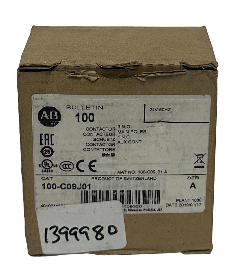 Used ALLEN BRADLEY 100-C09J01 /A BULLETIN 100 CONTACTOR 24V 60Hz 3NO/1NC NSMP