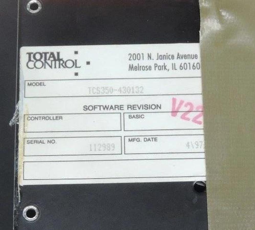 Used TOTAL CONTROLS TCS350-430132 SCREEN SOFTWARE REV V22 TCS350430132