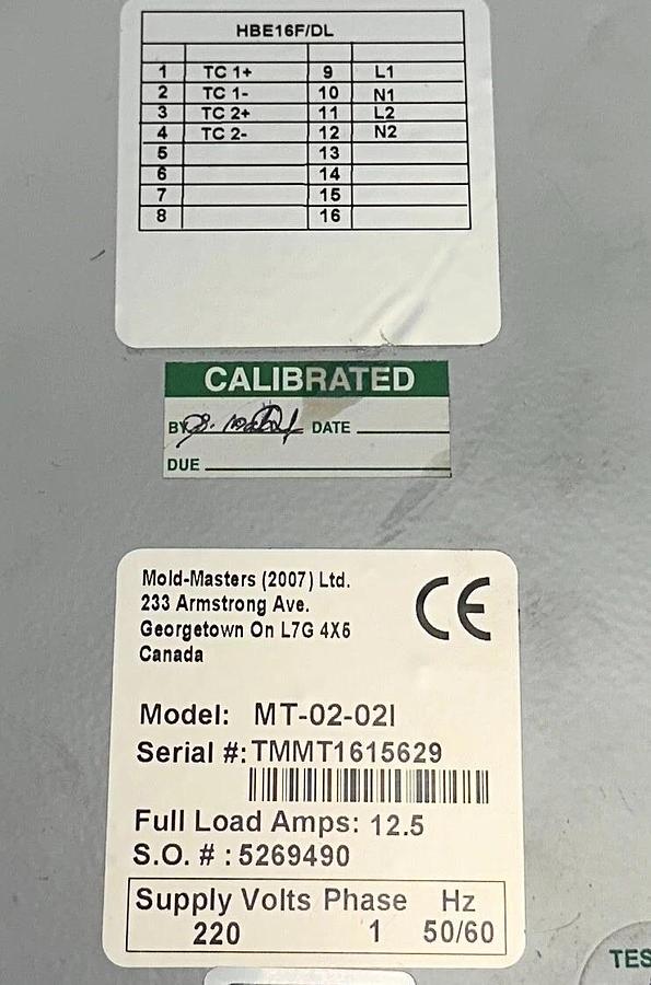 Used MILACRON MOLD MASTERS MT-02-02I / MT0202I TEMP MASTER MT CONTROLLER 4-ZONES USNP