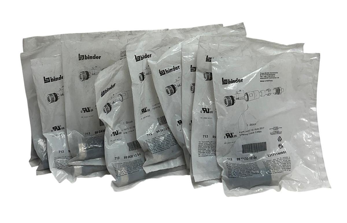 Used 10 BINDER 99 0430 12 04 / 9904301204 CABLE CONNECTORS SERIES 713 4-POLE NSFS